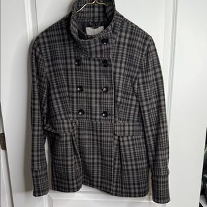 Old Navy Black and Gray Plaid Pea Coat